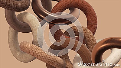 Rings of different materials. Abstract illustration, 3d render. Cartoon Illustration