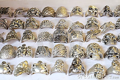 Rings with skulls and rough texture patterns Stock Photo