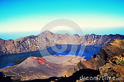 Rinjani Mountain Landscape at Lombok Island Indonesia Stock Photo