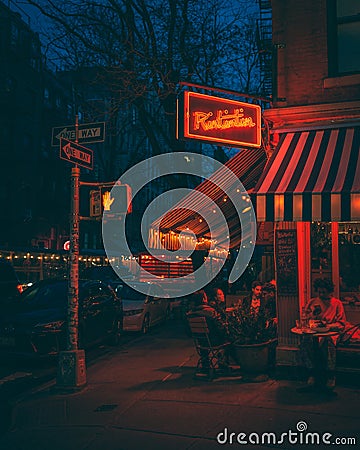 Rintintin neon sign at night, in Nolita, Manhattan, New York Editorial Stock Photo