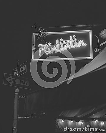 Rintintin neon sign, in SoHo, Manhattan, New York City Editorial Stock Photo