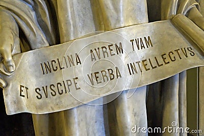 Latin inscription meaning: Incline thy ear, and receive the words of understanding Editorial Stock Photo