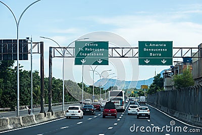POV traffic on the Linha Vermelha highway in Rio de Janeiro, Brazil Editorial Stock Photo