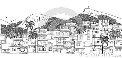 Rio de Janeiro, Brazil - hand drawn black and white illustration Vector Illustration