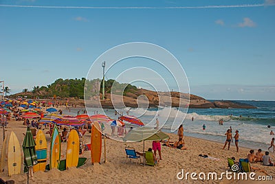 Rio de Janeiro, Brazil: Ipanema beach. Beautiful and popular beach among Brazilians and tourists Editorial Stock Photo
