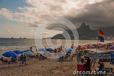 Rio de Janeiro, Brazil: Ipanema and Leblon beach and mountain Dois Irmao,Two Brother, in Rio de Janeiro Editorial Stock Photo