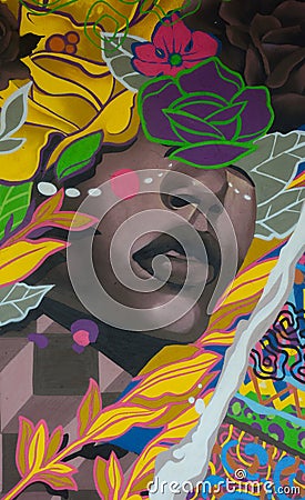 Part of art mural which is part of the Olympic Boulevard in the Port Zone of Rio de Editorial Stock Photo