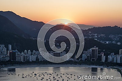 Rio de Janeiro, Brazil, sunset, Botafogo, beach, harbour, yachts, sailboats, aerial view, panoramic Editorial Stock Photo