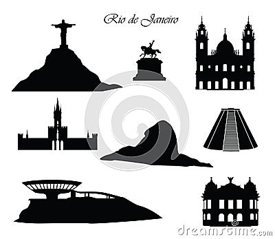 Rio de Janeiro city signs. Landmarks set. Cityscape silhouette Stock Photo