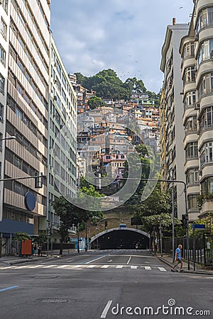 Rio de Janeiro downtown and favela Editorial Stock Photo