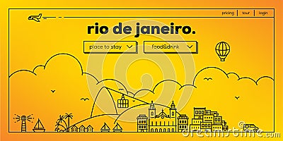 Rio de Janeiro Modern Web Banner Design with Vector Linear Skyline Vector Illustration