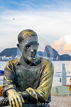 Rio de Janeiro, RJ / Brazil - 02.23.2019: Dawning in Copacabana Beach in front of Drummond statue estÃ¡tua do Drummond - sugarloa Editorial Stock Photo