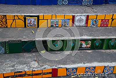 RIO DE JANEIRO: Stairway Selaron in Rio de Janeiro, Brazil. It`s world-famous work of Chilean artist Jorge Selaron Stock Photo