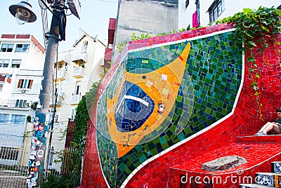 RIO DE JANEIRO: Stairway Selaron in Rio de Janeiro, Brazil. It`s world-famous work of Chilean artist Jorge Selaron Editorial Stock Photo