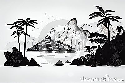 Rio de Janeiro Travel Illustration, Brazil Tourism Concept, America Drawing Imitation, AI Generative Content Stock Photo