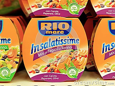 Rio Mare Insalatissime, delicious and balanced ready-to-eat meals. Editorial Stock Photo