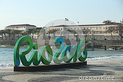 Rio 2016 sign at Copacabana Beach in Rio de Janeiro Editorial Stock Photo