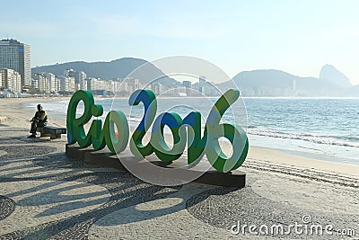 Rio 2016 sign at Copacabana Beach in Rio de Janeiro Editorial Stock Photo