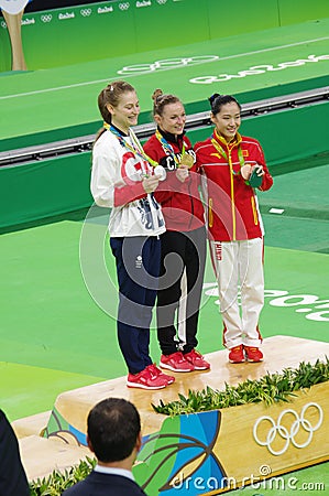 Rio2016 women trampolene medalists Editorial Stock Photo