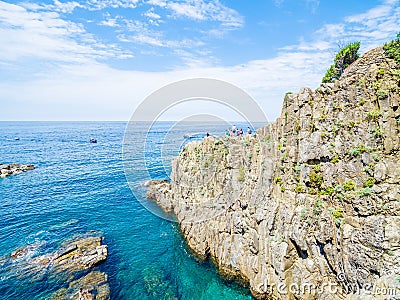 Riomaggiore, ancient village in Cinque Terre, Italy Editorial Stock Photo