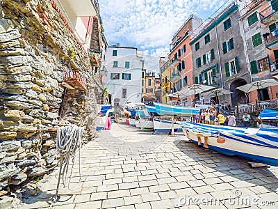 Riomaggiore, ancient village in Cinque Terre, Italy Editorial Stock Photo