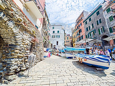 Riomaggiore, ancient village in Cinque Terre, Italy Editorial Stock Photo