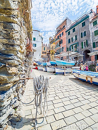 Riomaggiore, ancient village in Cinque Terre, Italy Editorial Stock Photo
