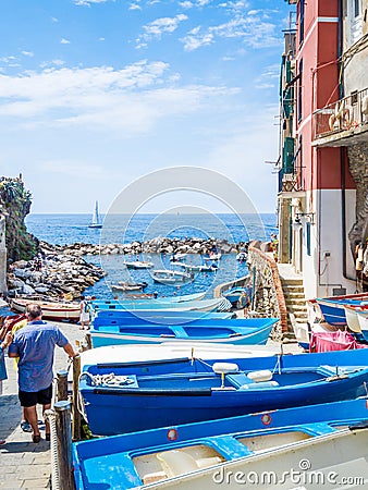 Riomaggiore, ancient village in Cinque Terre, Italy Editorial Stock Photo