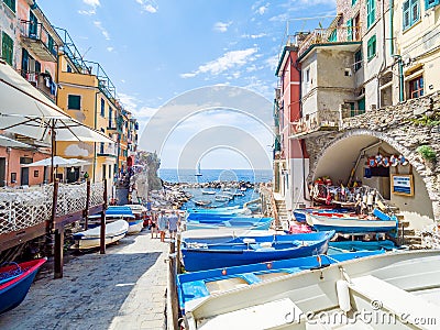 Riomaggiore, ancient village in Cinque Terre, Italy Editorial Stock Photo