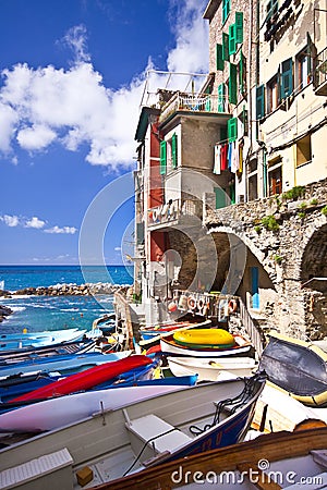 Riomaggiore fisherman village in Cinque Terre Stock Photo