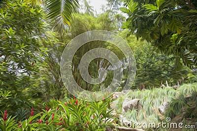 A riot of greenery blurry brush oil Stock Photo