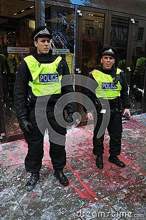 Riot Police at Anti-Cuts Protest in London Editorial Stock Photo