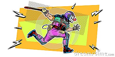 Riot police with a baton. clown mask Vector Illustration