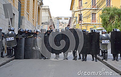 Riot Police in Bolivia Editorial Stock Photo