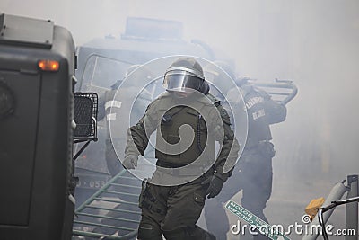 Riot Police in Chile Editorial Stock Photo