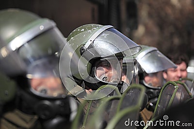 Riot Police in Chile Editorial Stock Photo