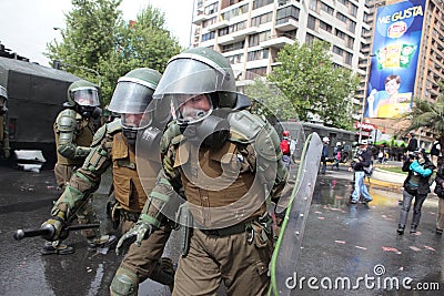 Riot Police in Chile Editorial Stock Photo