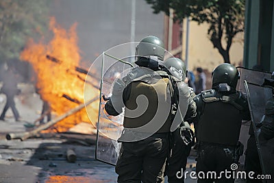 Riot Police in Chile Stock Photo