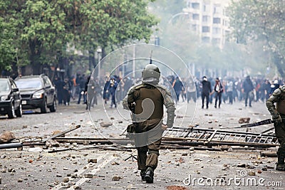 Riot Police in Chile Stock Photo