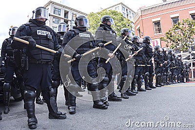 Riot police ready to march Editorial Stock Photo