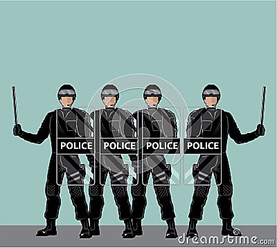 Riot Police with shields Vector Illustration