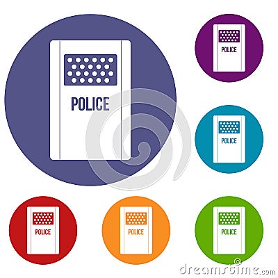 Riot shield icons set Vector Illustration