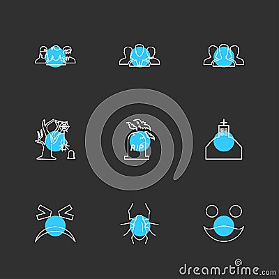 rip , spider ,groups , halloween , rip , graveyard , horror , eps icons set vector Vector Illustration