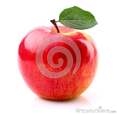 Ripe apple with leaf Stock Photo