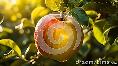 ripe apple on the tree in the sunshine generative ai Stock Photo