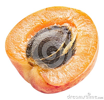 Ripe apricot`s cross section with apricot seed in it. Clipping p Stock Photo