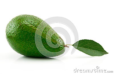 Ripe Avocado With Green Leaf Isolated on White Stock Photo