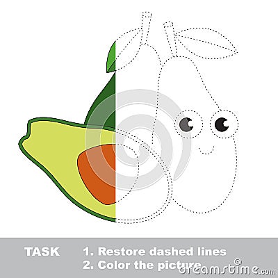 Ripe Avocado to be colored. Vector trace game. Vector Illustration