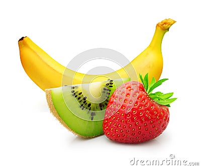 Ripe banana, kiwi fruit and berry strawberry Stock Photo