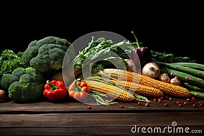 Ripe beautiful tasty vegetables on a dark banner background. Healthy food concept, harvest Stock Photo